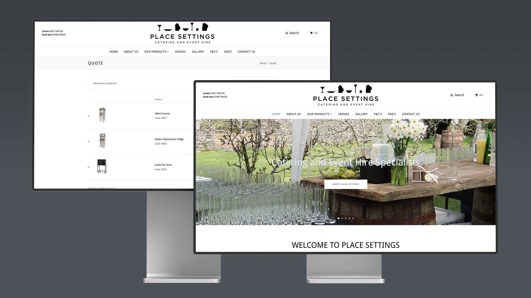 Place Settings - Event Hire Company Web Design